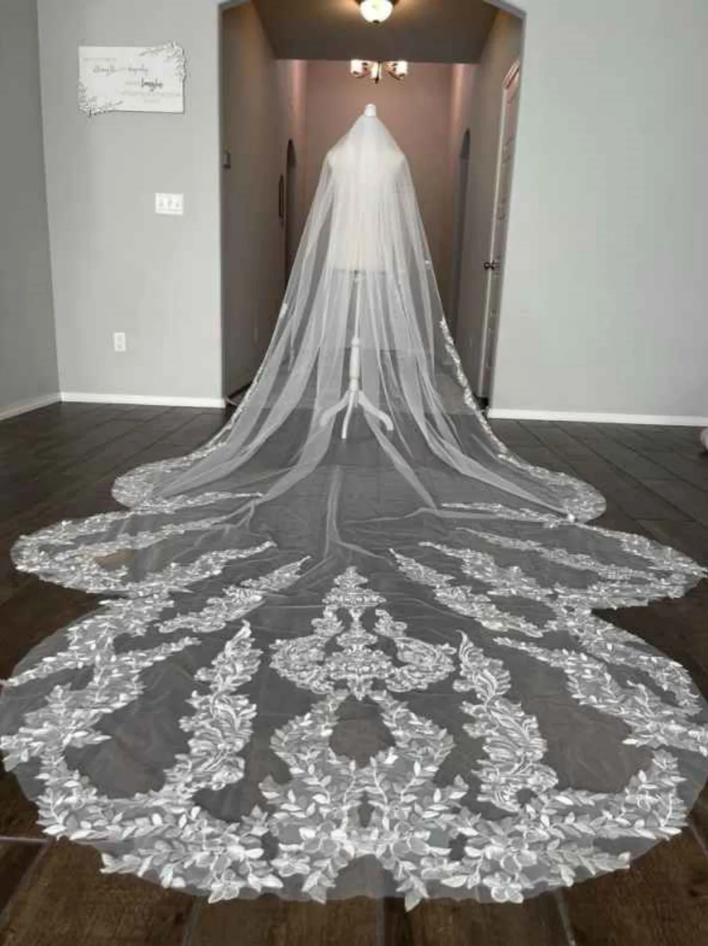 Gorgeous Wedding Veil Appliques  One Layer Long Cathedral Length Veils Lace Edge For Bride Voile  Velo De Cabeza Customized