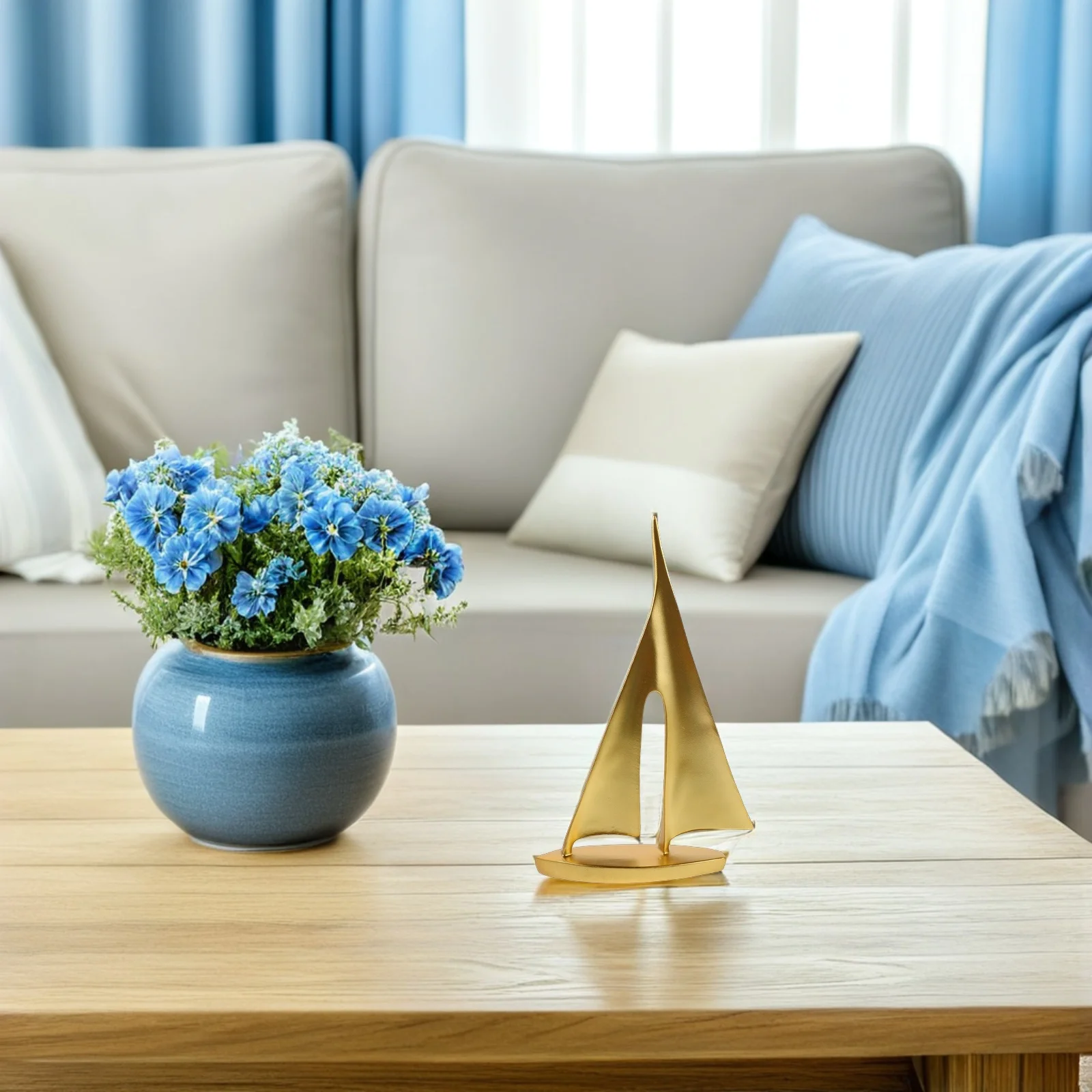 

2Pcs Gold Sailboat Sculptures Resin Nautical Theme Sailing Boat Decorations for Home Living Room Cabinet Tabletop Accents