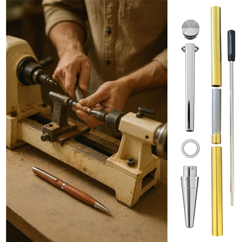 MOPHE-Slimline Pen Kit 7Mm Wood Turning Twist Pen Kits With Refills, Brass Hardware&5 Finishes For DIY Lathe Turning