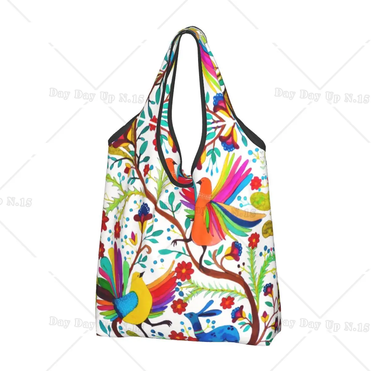 

Cute Print Mexican Otomi Flowers Amate Shopping Tote Bags Portable Shopper Shoulder Mexico Textile Handbag