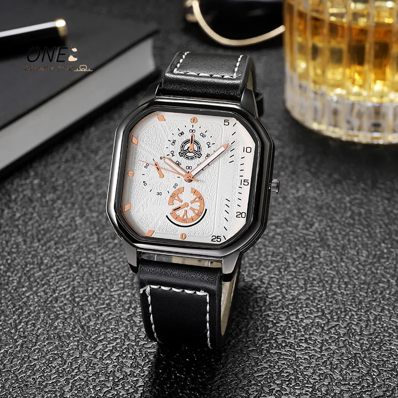 

Men Square Quartz Watches Alloy Dial Business Men Watch PU Leather Strap Big Dial Square Sports Watch Relojes Para Hombre