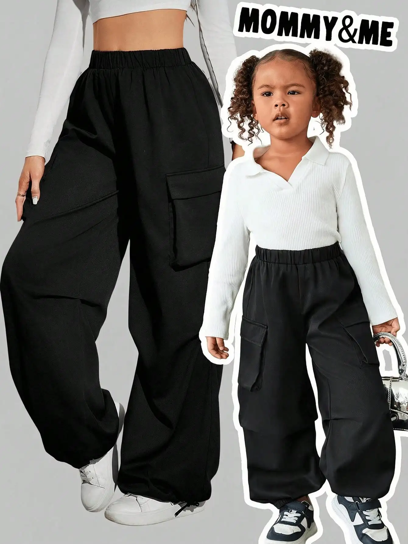 

Детские унисекс брюки-карго свободного кроя черного цвета с большими карманами