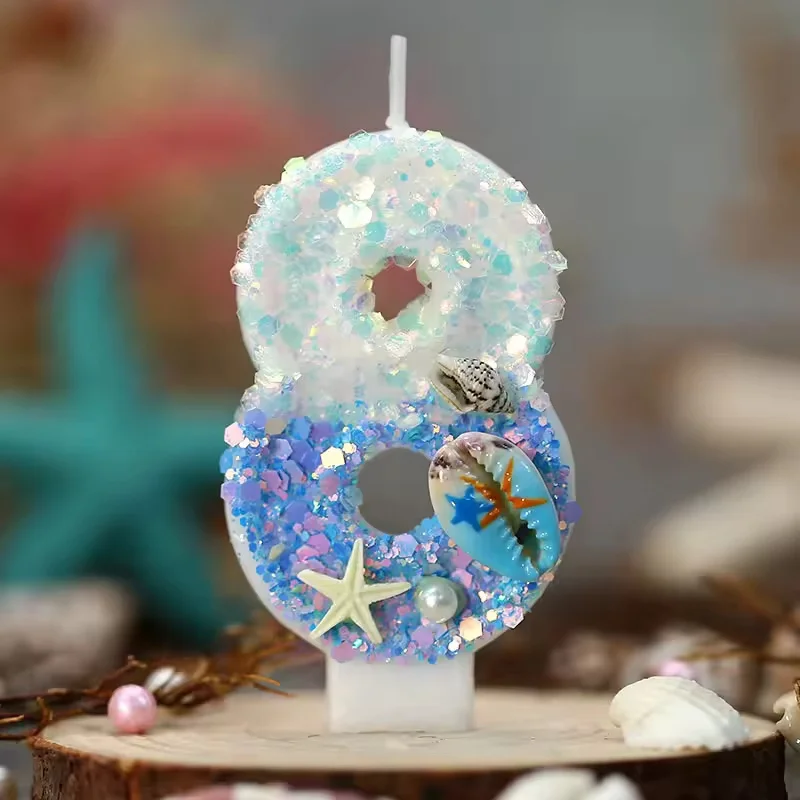 New 0-9 Number Birthday Candles Original Two tone blue and white conch starfish Digital Party Anniversary Candle Decoration