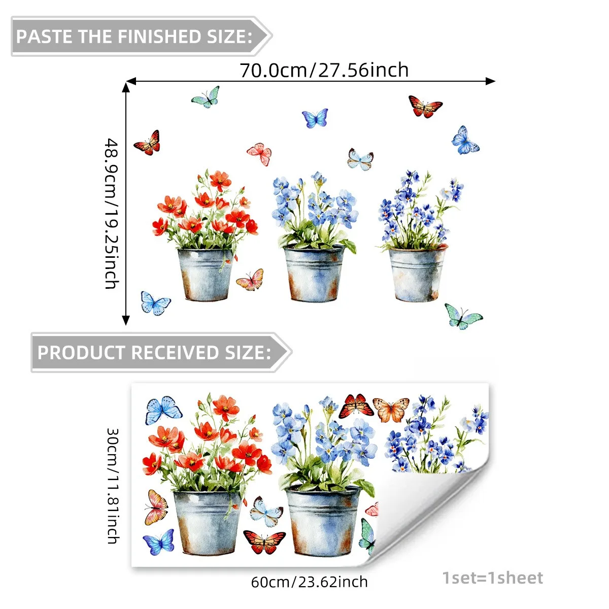 Butterfly and Floral Electrostatic Cling Window Decals for Living Room and Bedroom Walls Suitable for Glass and Smooth Surfaces