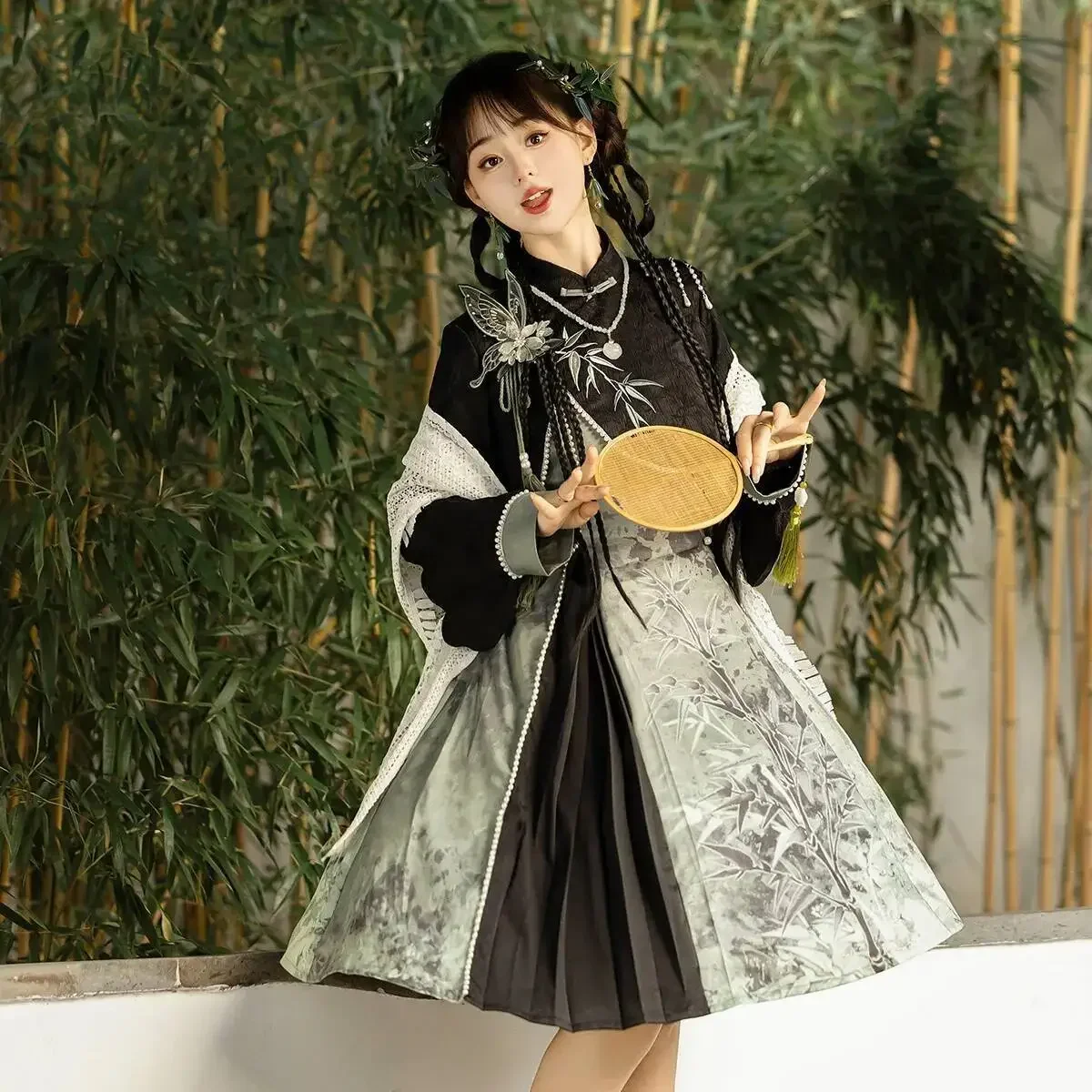

Chinese Style Improved Han Elements Shawl Top Camisole Skirt Set Masquerade Hanfu Chinese Hanfu Smoke Bamboo Hanfu For Women