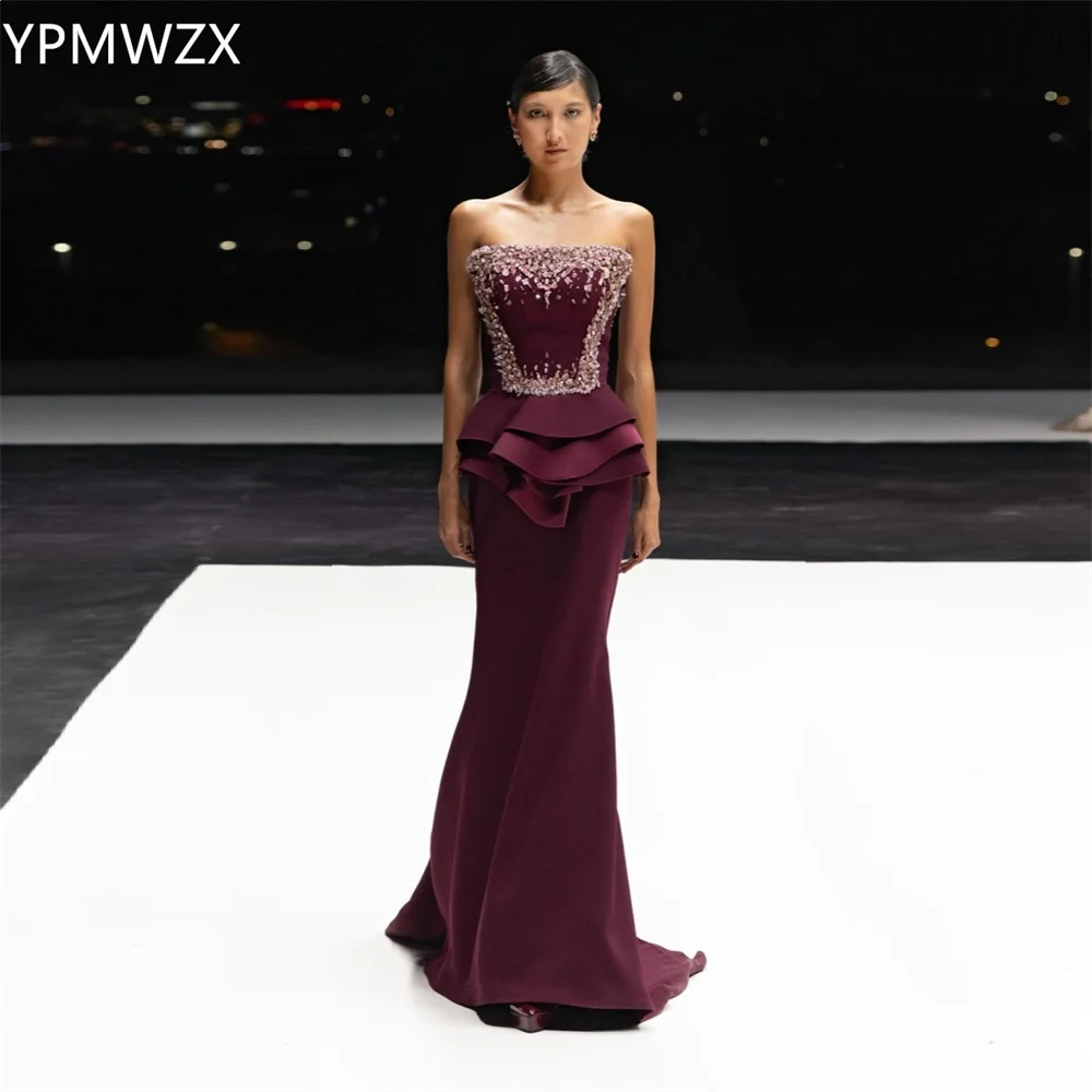 

Customized Prom Gown Evening Women YPMWZX Strapless Mermaid Floor Length Skirts Layered Bead Bespoke Occasion Dresses Formal Dr