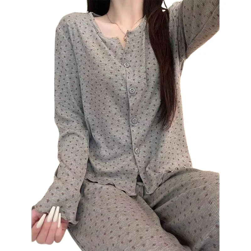 

Women's Clothing Pajama Set Thin Version Sweet Floral Cardigan Loose Homewear Set Long Sleeves Pants Fashion Comfortable