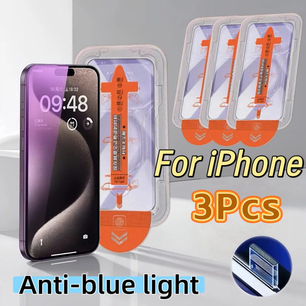 

3Pcs 9H Anti Blue Light Screen Protector, Bubble Dust Free Easy Installation, Fits All iPhone Series