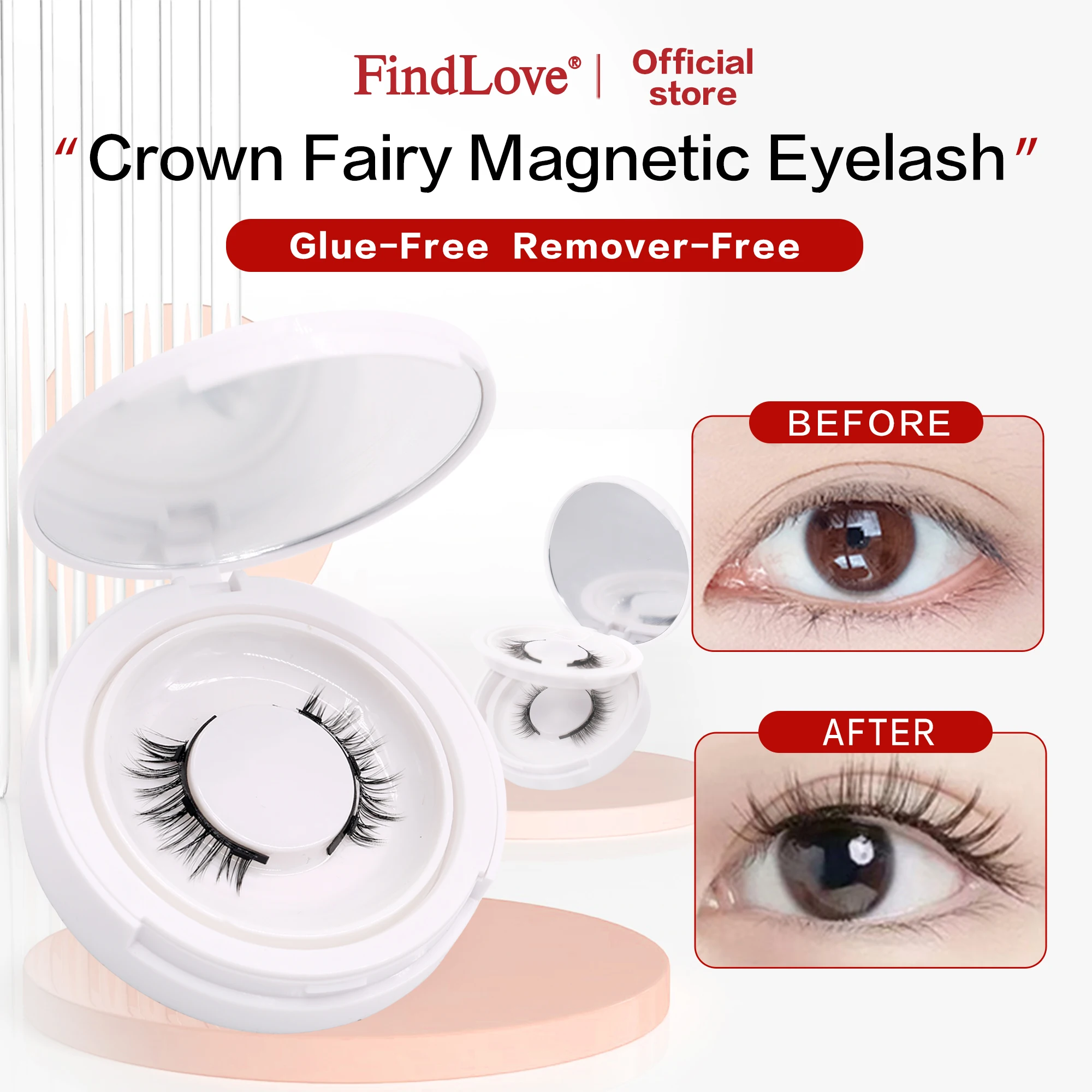 

FindLove Crown 2Pairs Reusable Magnetic Lashes No Glue Needed Professional Premium 3D Magnetic Eyelash 3-Step Press On Falselash