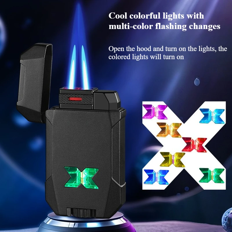 Trendy Play Lantern Gas Chamber Double Flame Windproof Lighter Metal Inflatable Direct Charge Igniter Torch Lighter Refillable