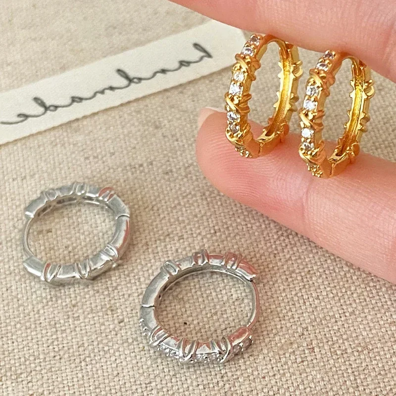 

Real 925 Sterling Silver 18K Gold Zircon Round Hoop Earring for Women Classic Fine Jewelry Minimalist Personality Accessory