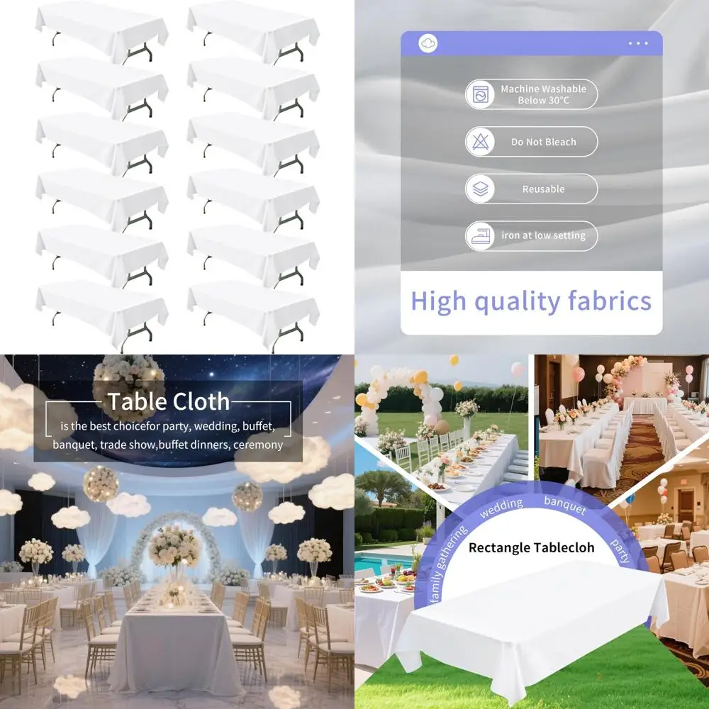 

Белые прямоугольные скатерти, 12 шт., 60x102 дюйма, многоразовые для столов на 6 футов, прочные салфетки для мероприятий и вечеринок