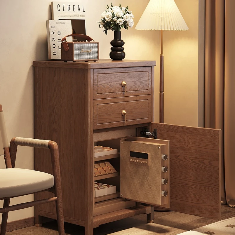 Solid wood chest safe home living room bedroom password hidden drawer safe fingerprint storage
