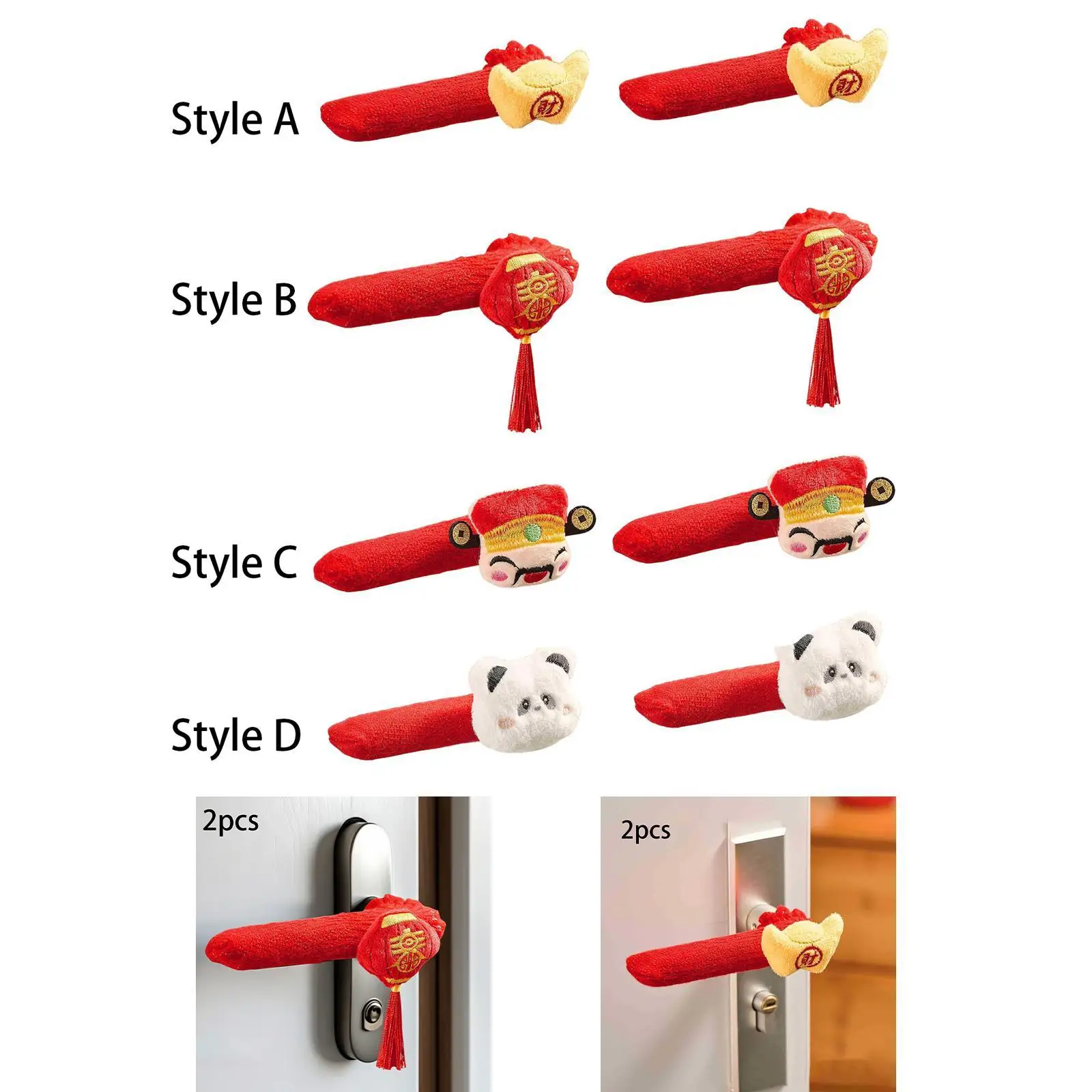 2x Door Handle Covers Chinese New Year Decorations for Hotel Indoor Tea Room