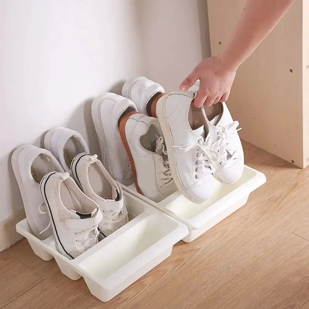 2PCS Plastic 3 Grid Shoe Rack Large Nordic Style Oblique Plug-In Shoe Storage Rack Space Saving Integrated Shoe Box Bedside