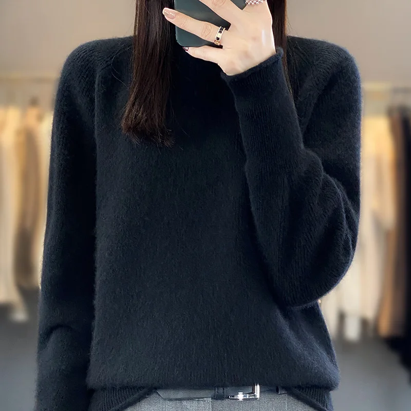 Jueqi Autumn and Winter New Cashmere Sweater Women's Half High Neck Pullover Sweater 100% Pure Wool Knitted Underlay RT-958