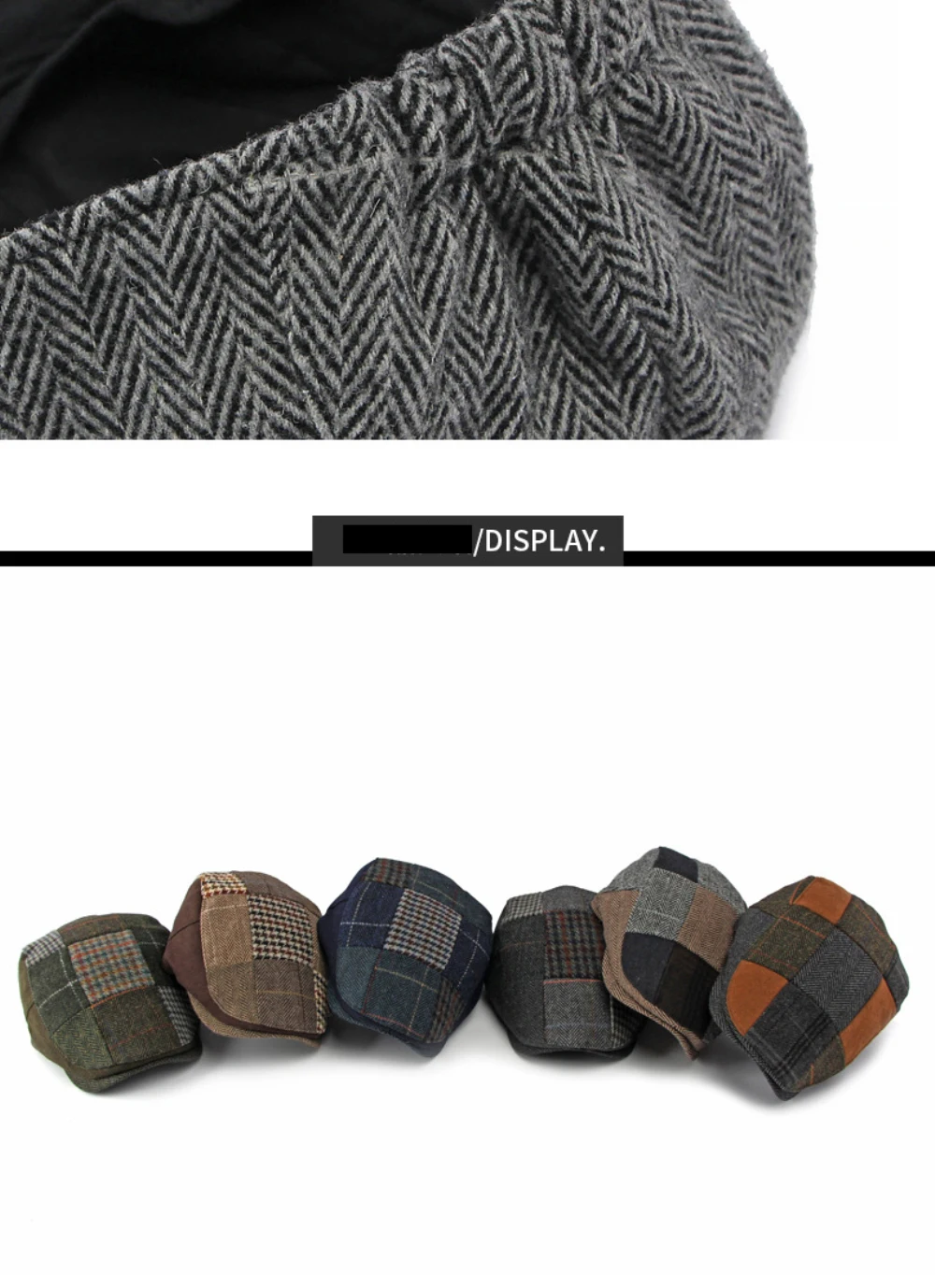 HT5157 Herren- und Damen-Baskenmütze, Retro-Patchwork-Künstlermütze, karierte Ivy-Flatcap, 2026 neue Herbst-Winter-Wollmütze – Detail 5