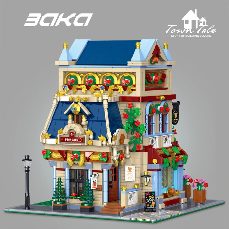 

В НАЛИЧИИ MOC City Street View Construction Bear Toy House Строительные блоки Кирпичи Сборка моделей Детские игрушки Рождественский подарочный набор