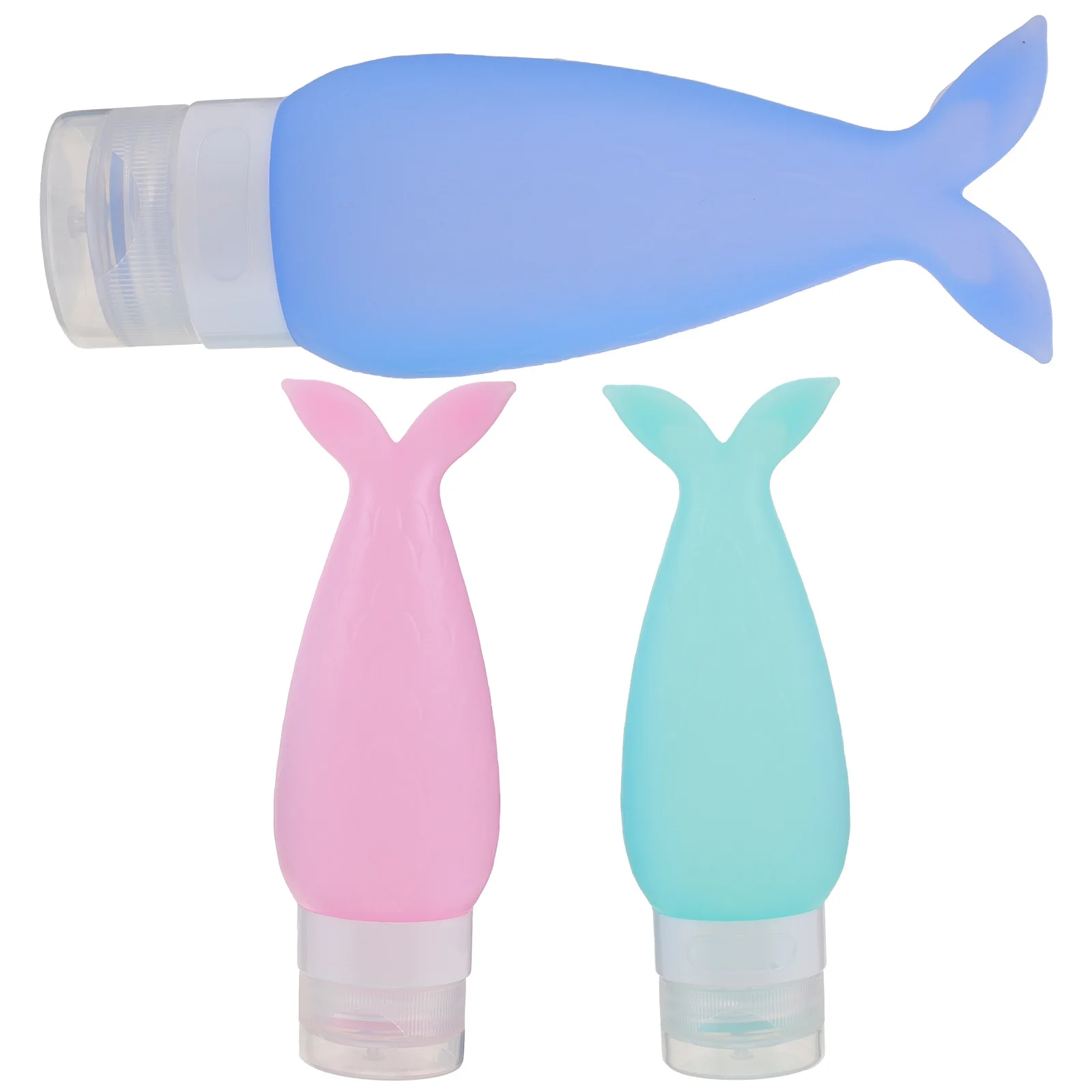 Botellas de emulsión de silicona de 90Ml, contenedores de loción rellenables con diseño de cola de pez, botellas de artículos de tocador portátiles de viaje para maquillaje, 3 uds.