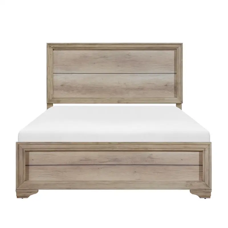 Contemporary Natural Finish Queen Bed - Premium Melamine Board Wooden Bedroom Furniture 1pc