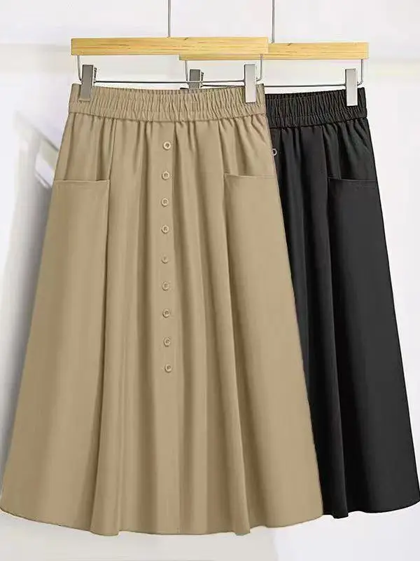 

plus Size Casual Mid-Length A-Line Skirt Women's Faion Spring Autumn High Waist Polyester Fiber Straight Cut Sle