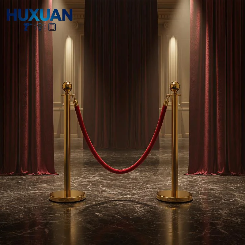 Durable Gold Stanchion Posts Thickened Red Velvet Ropes VIP Queue Poles for Government Building Office Entrance