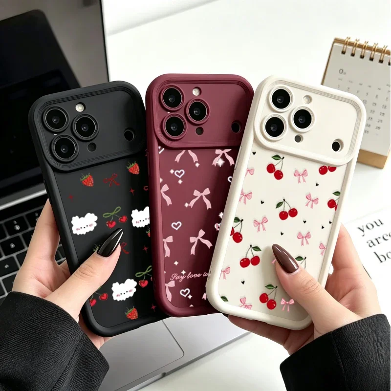Strawberry Bow Cherry Fruit Case For Samsung Galaxy S25 S26 Ultra S24 S23 Plus S22 FE S26FE Soft Shockproof Silicone Cover