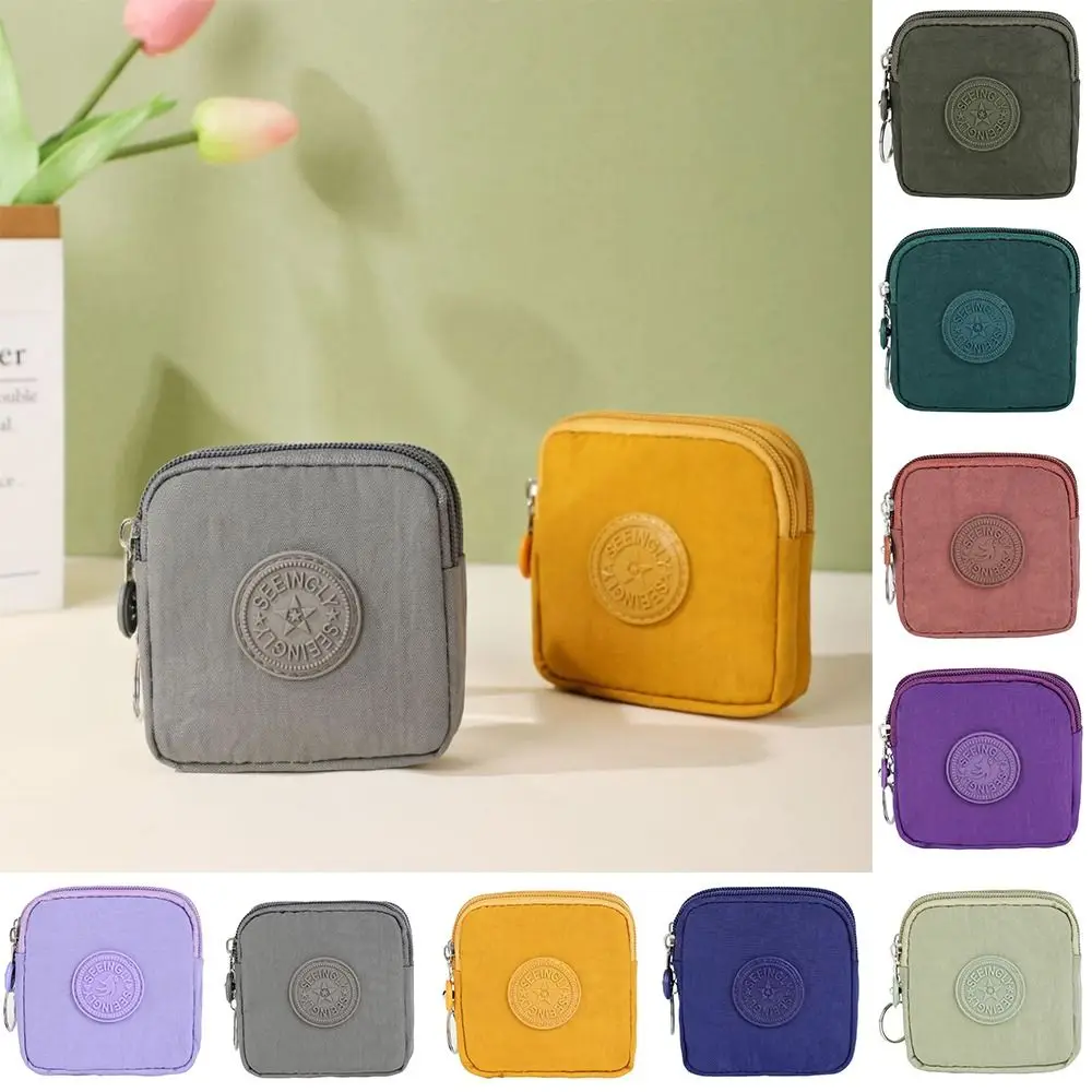 Letter Short Zipper Coin Purse Large Capacity Nylon Double-layer Wallet Card Holder Storage Bag Simple Storage Bag Female/Male