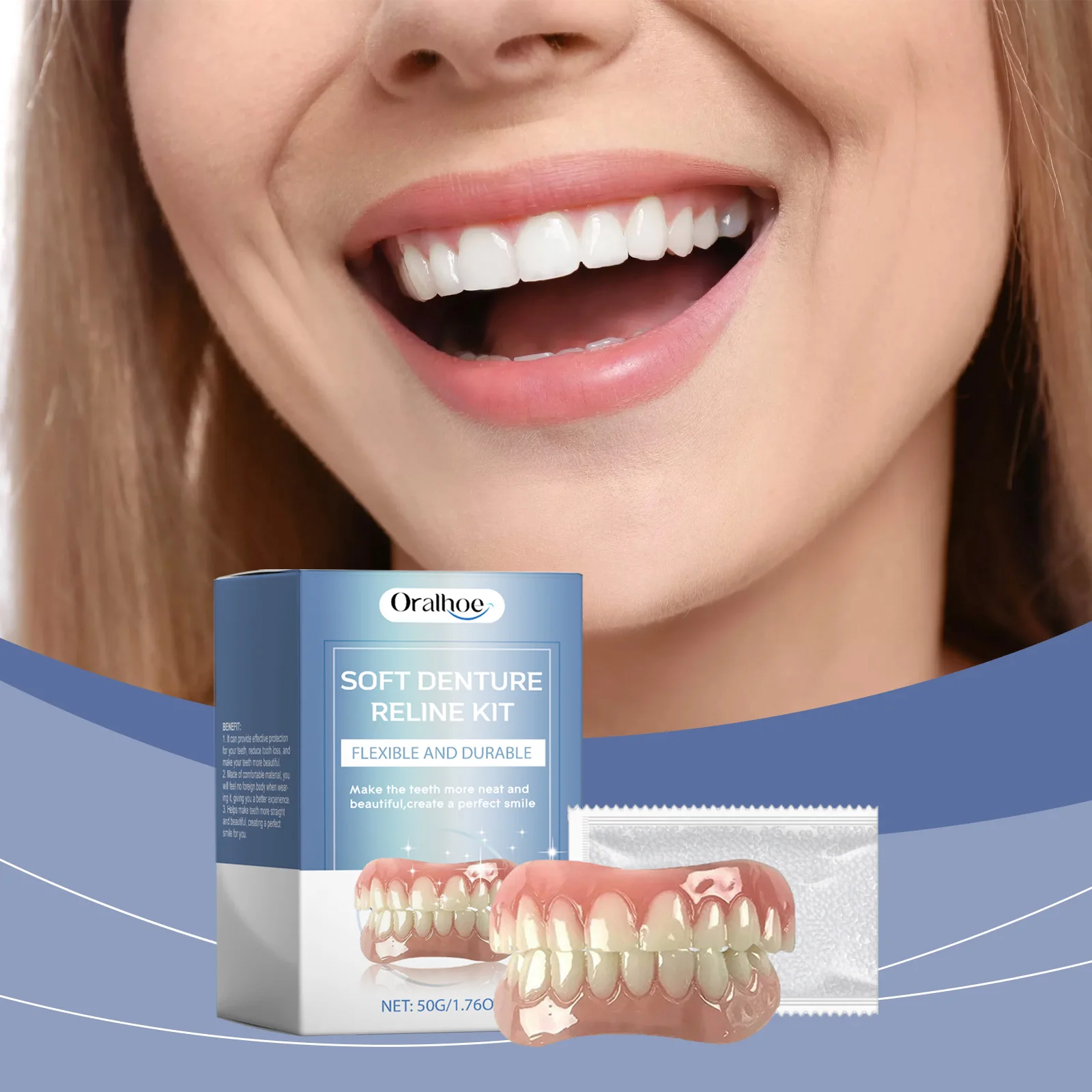 Denture Kit Comfortable Material Enhance Smile Aesthetics With Upper Lower Veneers Cosmetic Braces Easy Use Safe Teeth Braces