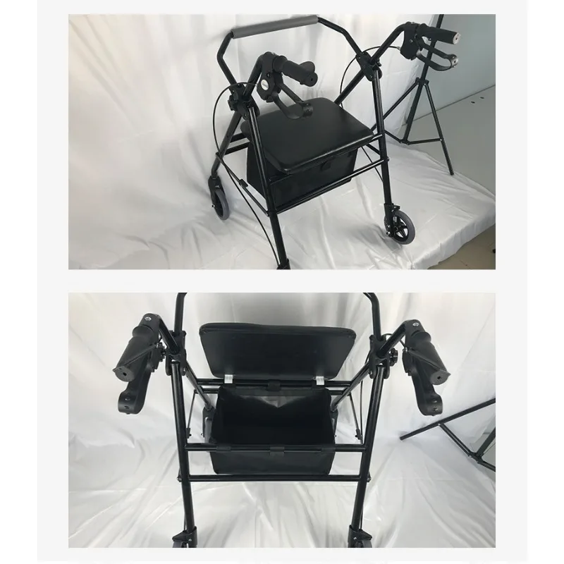 عربة تسوق منزلية لكبار السن مع عجلات مع مشاية للجلوس وقابلة للطي بأربع عجلات