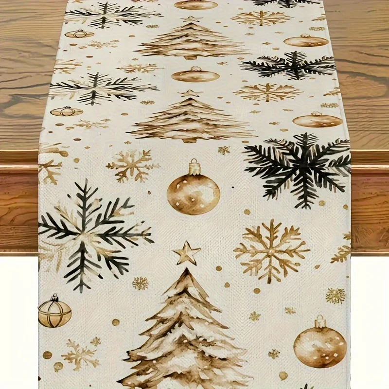 1 x goldener Weihnachtsbaum- und Schneeflocken-Tischläufer, elegante Tischdekoration für Weihnachten, perfektes Geschenk für die Heimdekoration