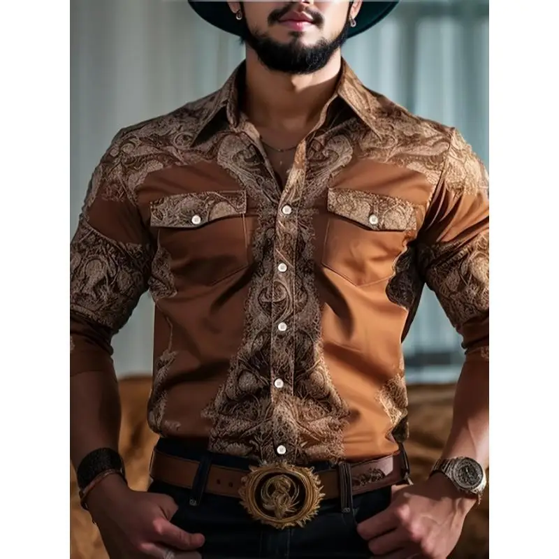

Western Style Men's Long Sleeve Shirt K 29298 Cowboy Theme Other Fabric 100% Other Material Spring Season Unisex Color Block