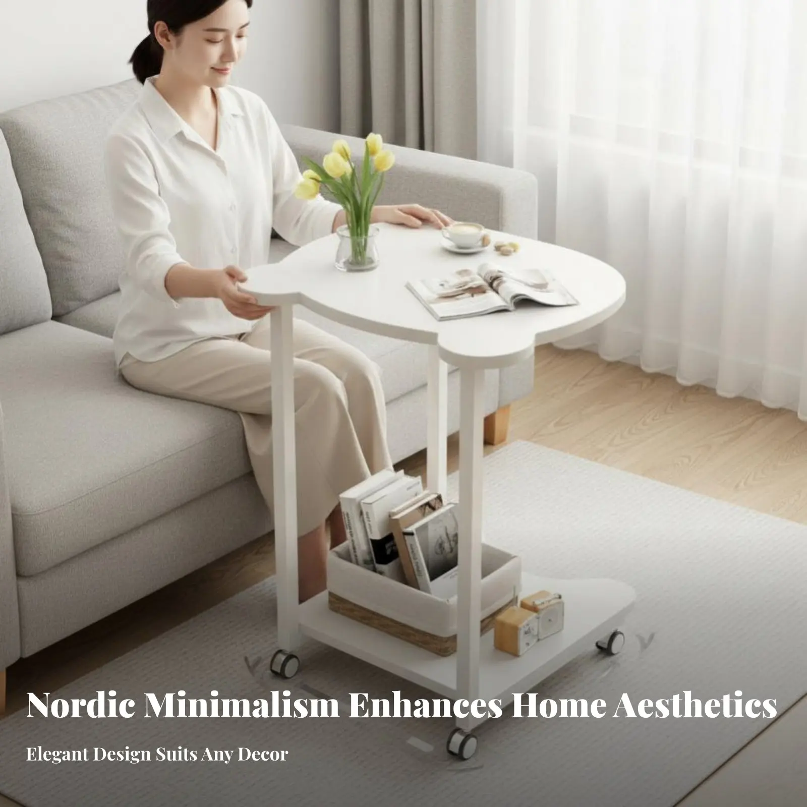 c型ローリングカートモバイルデザインソファサイドテーブルミニマリストデザイン丸みを帯びた角が特徴のホームオーナー、リビングルーム、狭いスペース向け