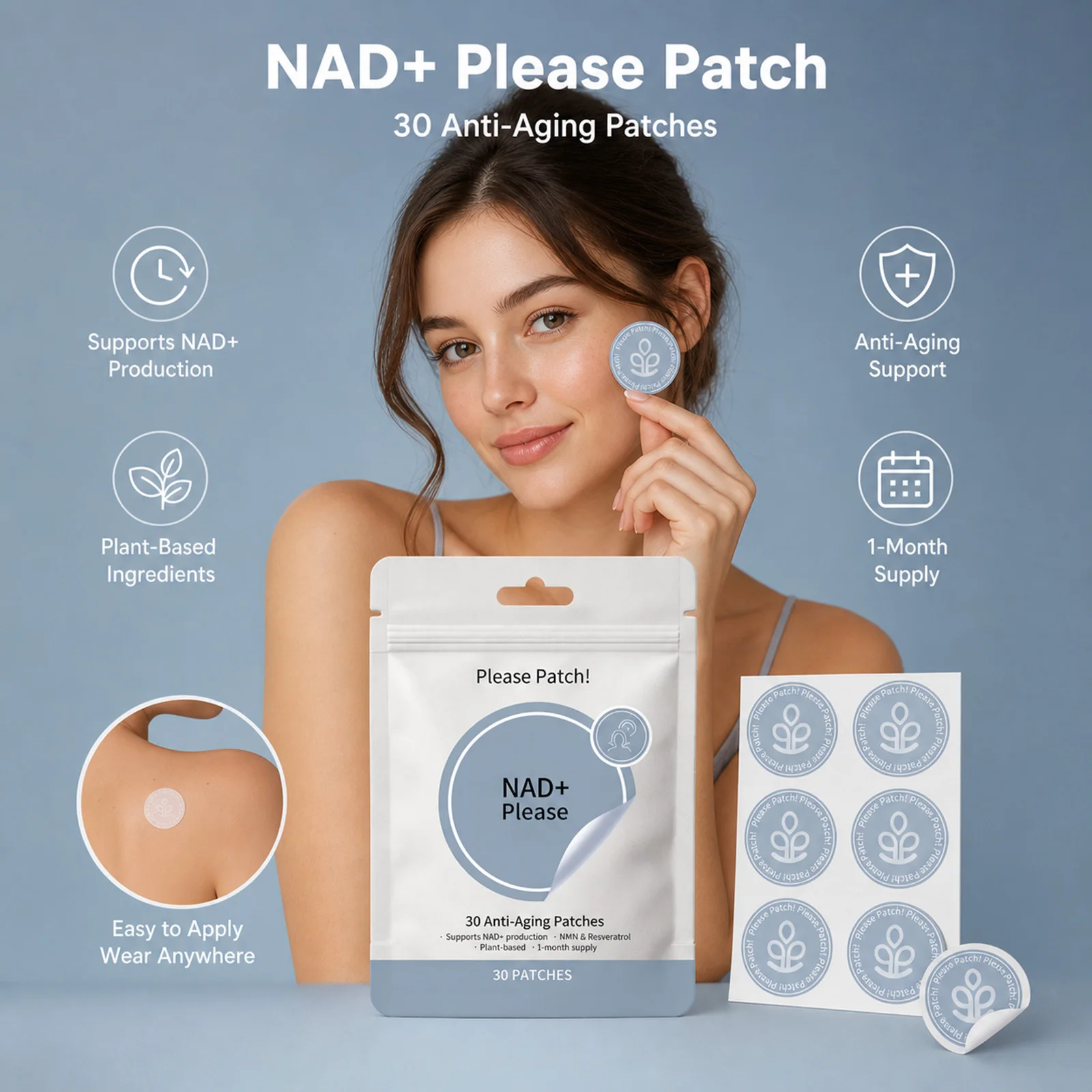 NAD+ Patches Protects and Nourishes Skin Highlights Body Contours Lightweight Moisturizing Care Patches Portable