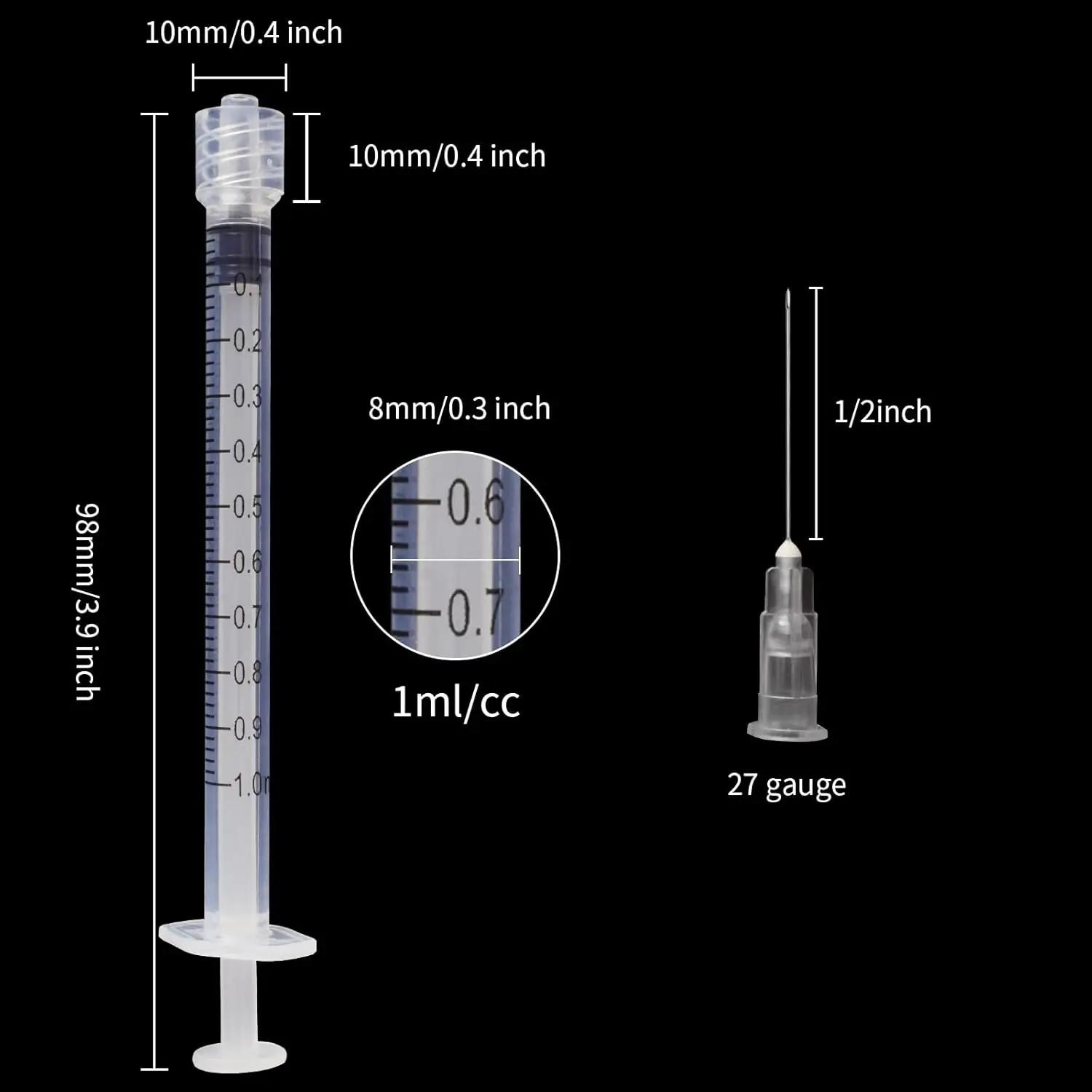 Fotografia 5: Seringa de 1ml com Agulha de 27g 1/2 polegada, Embalada Individualmente