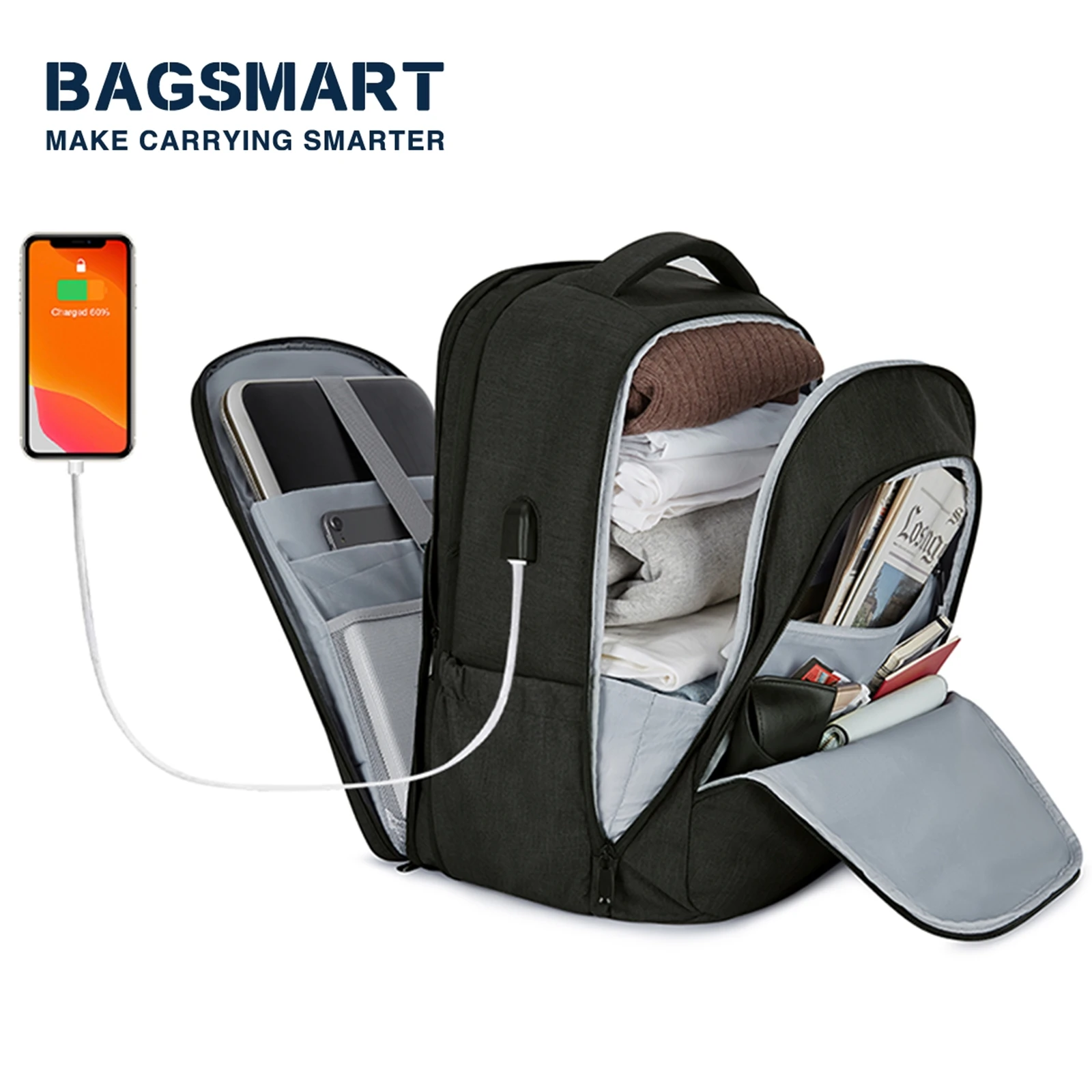 Imagem -02 - Bagsmart-mochilas para Mulheres Bolsa Escolar para Meninas Notebook Viagem Laptop Mochila de Computador com Porta de Carregamento Usb 17.5 in 15.6 in