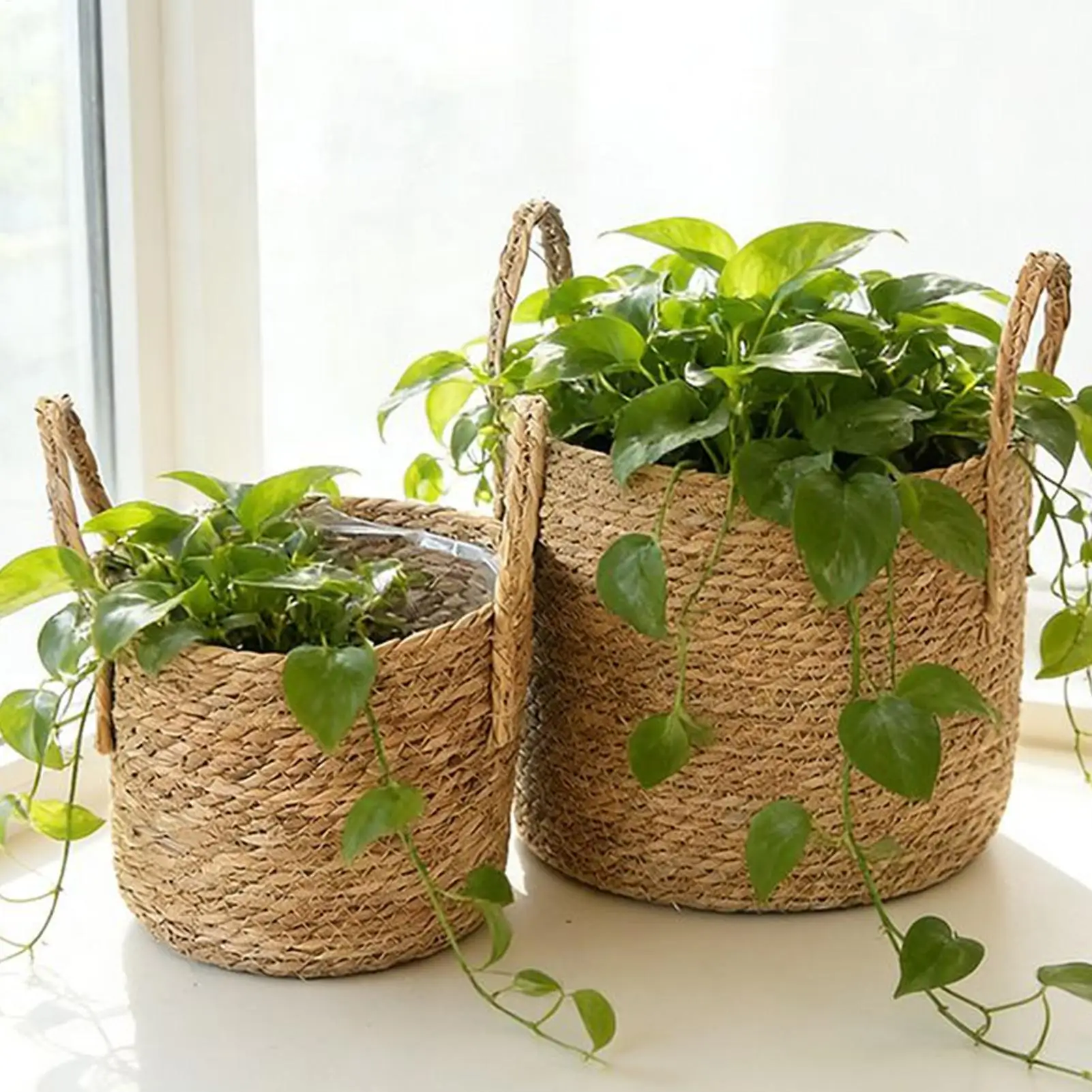 Basket for Plant Straw Flowerpot with Handle Planter Baskets for Indoor Plants for Balcony Home Garden Yard Pathway Patio Lawn