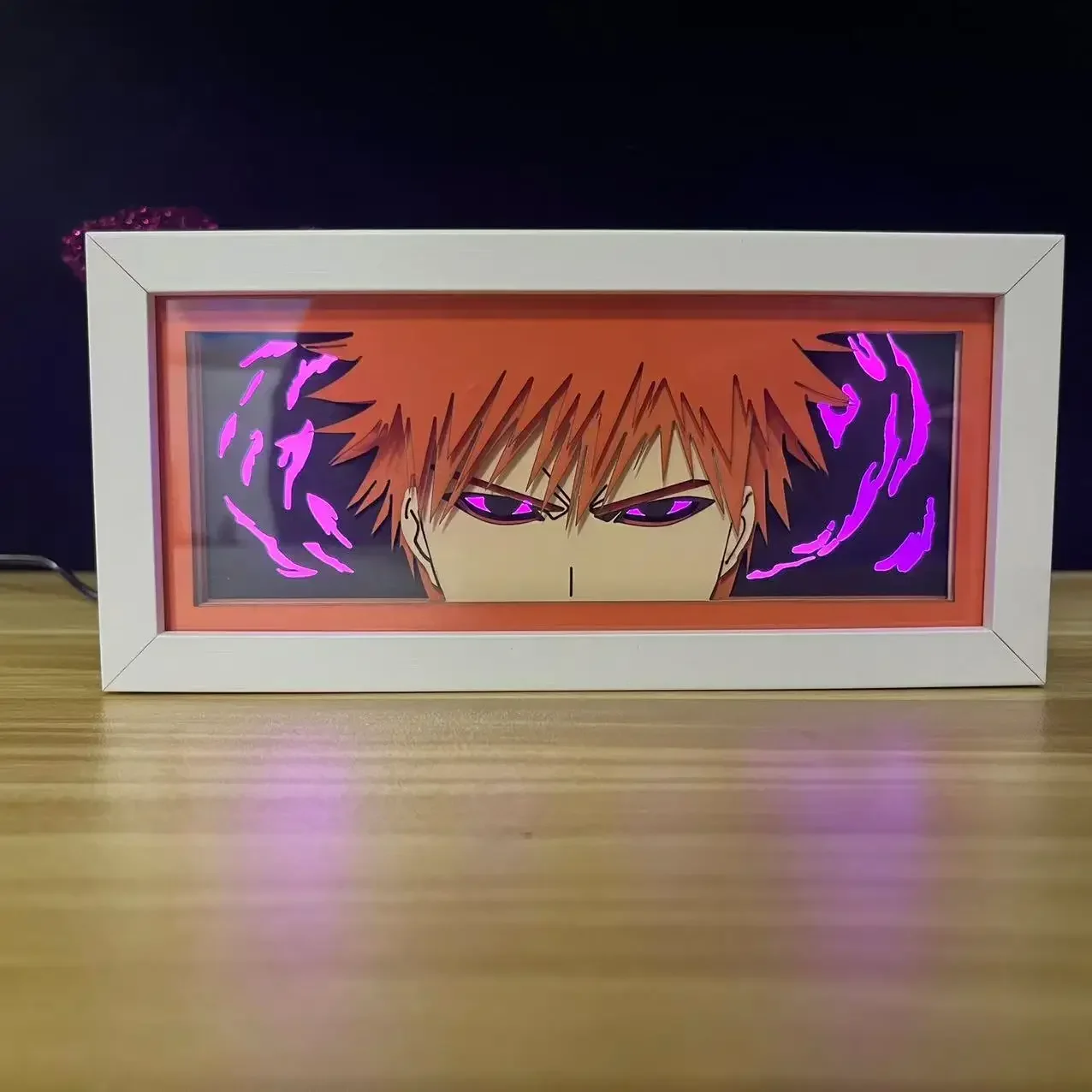 RGB Color Bleach Ichigo Kurosaki Anime Light Box MDF Wood Frame Laser Paper Cut Shadow Box Bleach Led Night Light for Room Decor