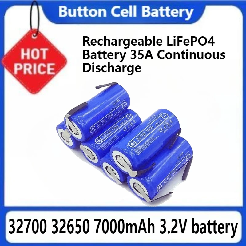 

32700 32650 Rechargeable LiFePO4 Battery 35A Continuous Discharge Maximum 55A High Power Battery+DIY Nickel Sheets 7000mAh 3.2V