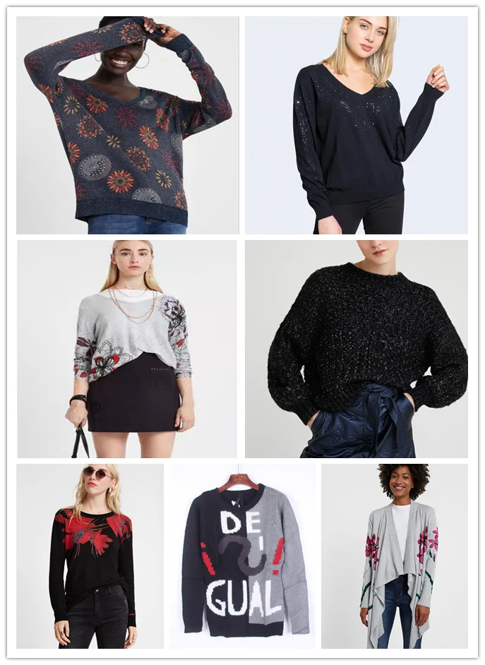 Foreign trade original single Spain exquisite embroidery fashion slim printing ladies knitted sweater