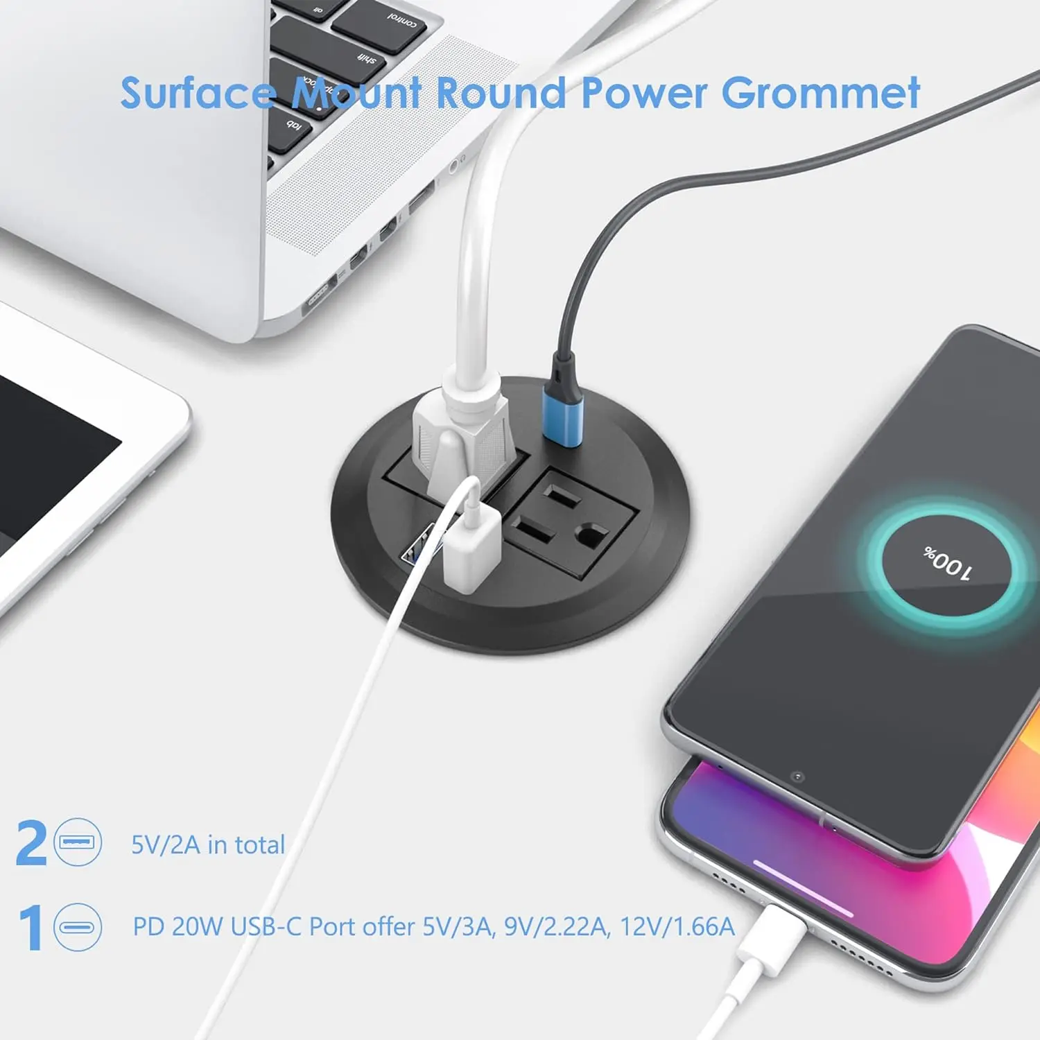 FUNAYA Built-in Desktop Power Cord Socket/embedded Power Board Socket with  USBA C Type-C 20W Fast Charging Surface Sockets 110V