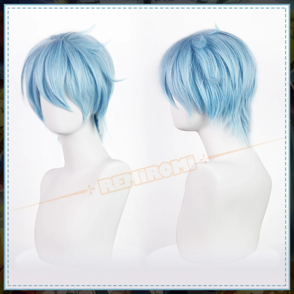 Lance Crown Cosplay Wig Synthetic Anime Mashle Magic and Muscles Blue Short Hair Easton Magic Tattoo Sticker Fiber Hair+Wig Cap