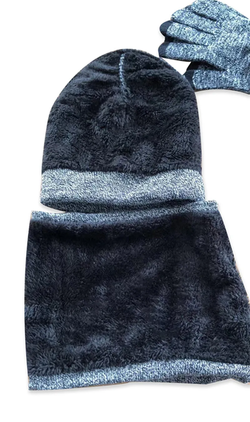 الخريف الشتاء في الهواء الطلق الدافئة نحى الرجال قبعة صغيرة وشاح قفازات 3 قطع مجموعة يندبروف متماسكة حلقة الخمار القبعات والقبعات للرجال