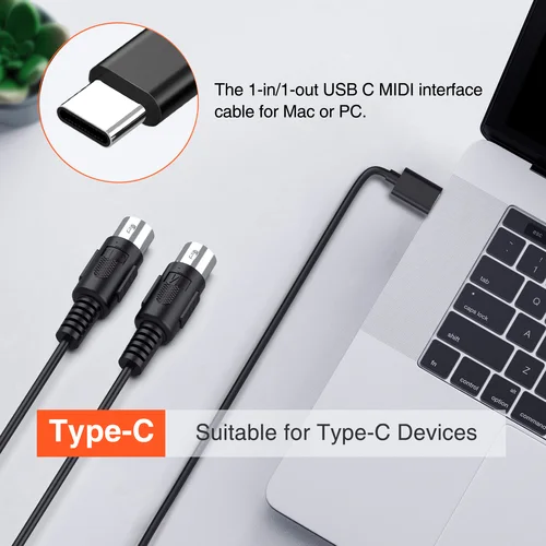 Imagen 2 del producto Lekato Cable Midi a Usb C tipo C, convertidor Usb Midi con luz indicadora para música, teclado, Piano, Pc, interfaz Lapt, 6,5 pies