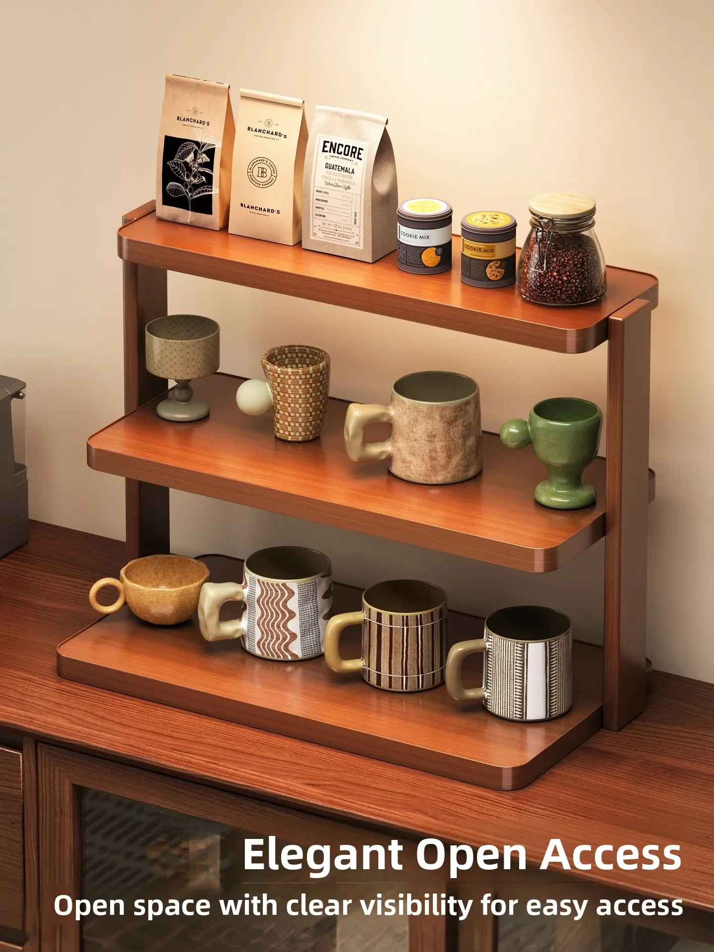 Modern Minimalist Multi-layered Coffee Table Cup Holder Living Room Display Storage Rack Wooden Step-shaped Shelf Universal