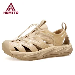 HUMTTO Sandals for Men Summer Luxury Designer Beach Casual Man Shoes Brand Breathable Quick Dry Outdoor Black Mens Flat Sandals