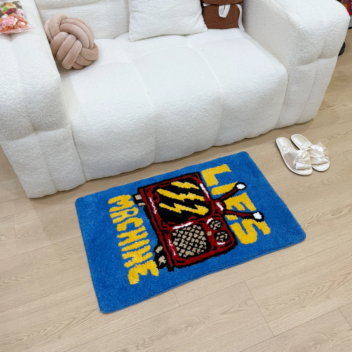 Retro TV "Lies Machine" Tufting-Teppich – Weicher, flauschiger blauer Teppich, rutschfester, waschbarer Bodenteppich, Pop-Art-Punk-Wohnakzent – Detail 3