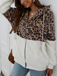 Stylish Leopard Zip-Up Hoodie: Durable, Comfortable Fall/Winter Outerwear, Unique Color Block Design - Perfect for Women