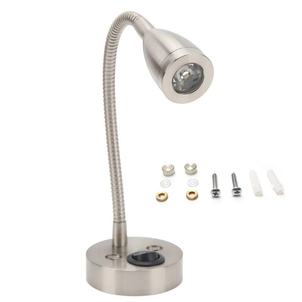 

360 Degree Swivel RV LED Light Silver/Black/Nickelage/Chrome Warm White Light Bedside Light Flexible Light for DC 12V to 24V RV