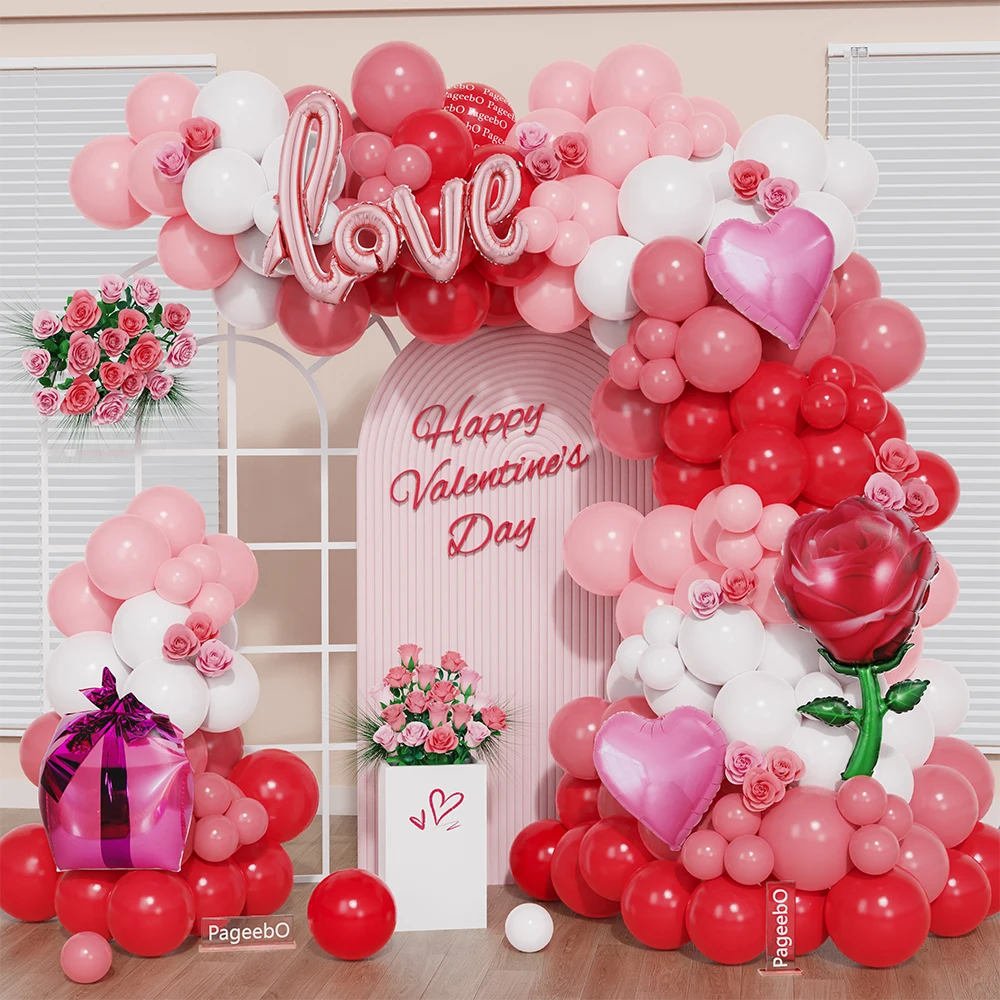 

127pcs Happy Valentine's Day Balloon Garland Arch Pink Red White Latex Balloons for Wedding Valentine's Day Anniversary Decor